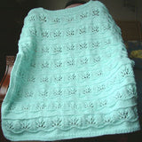 Hand Knitted Baby Blanket - Pastel Green Aqua Mint Floral Pattern