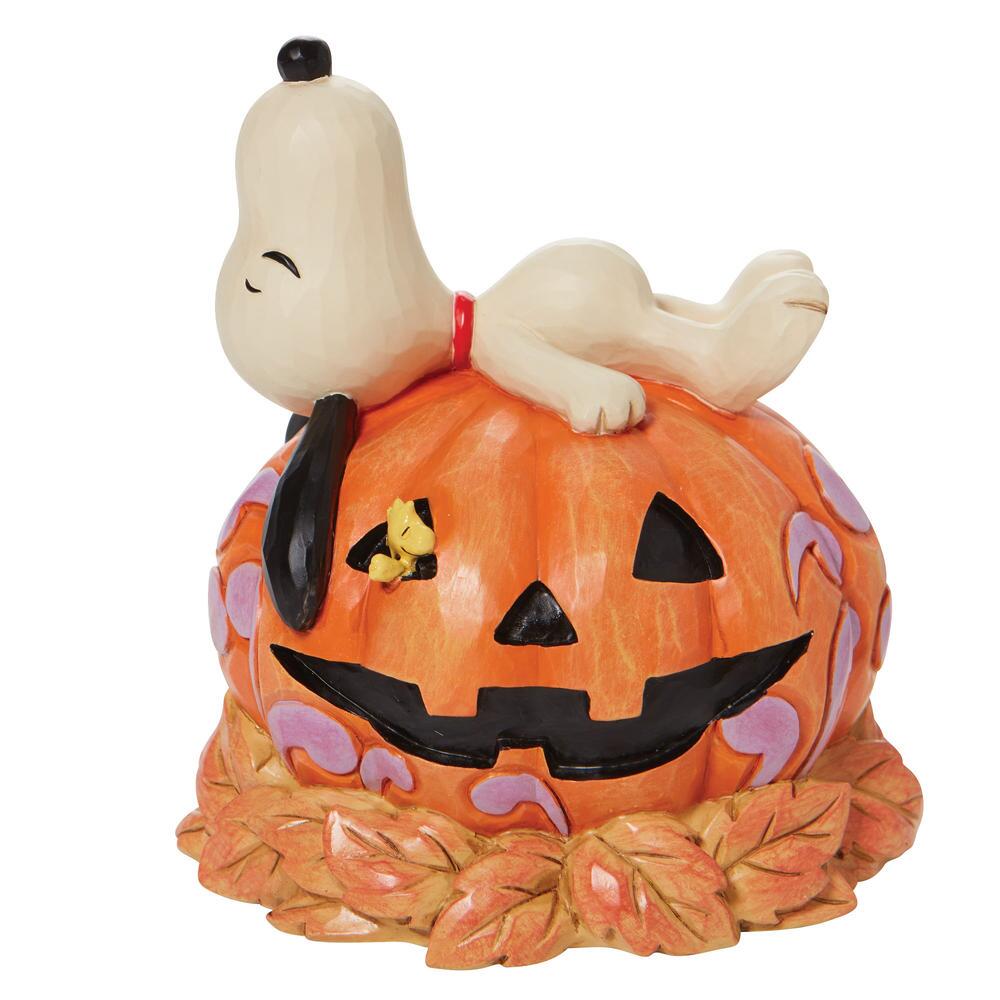 Jim Shore Peanuts - Woodstock & Snoopy Sleep on Jack-O-Lantern Pumpkin