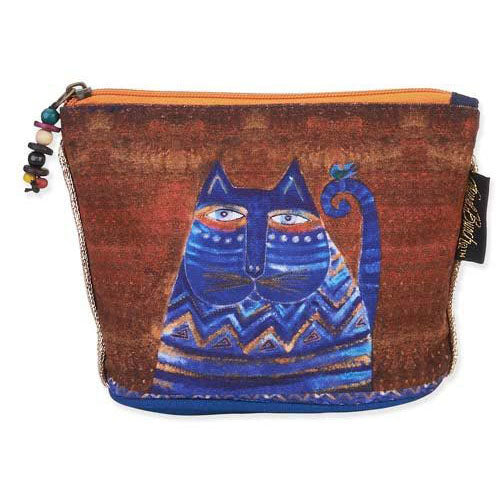 Laurel Burch - Blue Cat Cosmetic Bag with Beads Charm