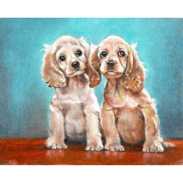 Original Dog Portrait Oil Painting - Cocker Spaniel Puppies