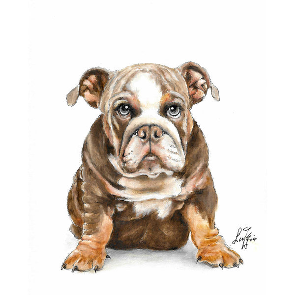 Original Dog Portrait Oil Painting - English Bulldog Puppy