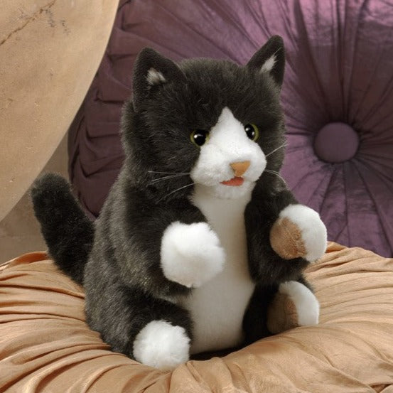 Folkmanis - Black & White Tuxedo Cat Hand Puppet Plushie 3179