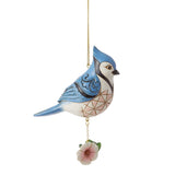 Jim Shore Heartwood Creek - Blue Jay on Pink Flower Ornament 6014423