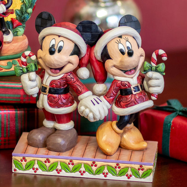 Jim Shore Disney Traditions - Candy Cane Christmas Mickey Minnie Figurine 6016882