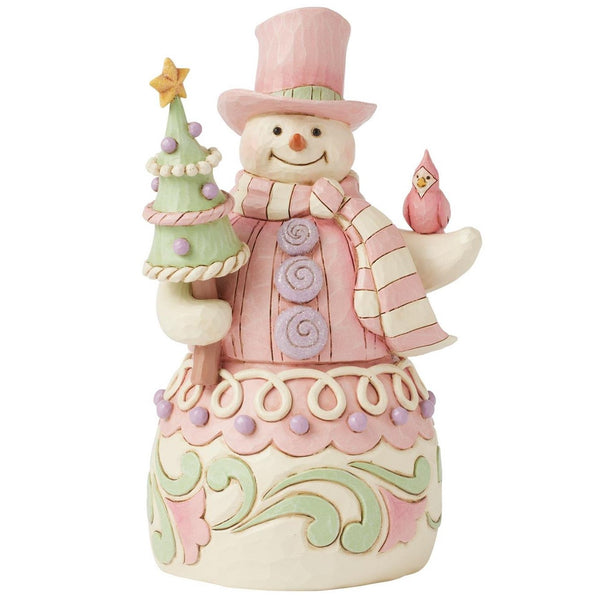 Jim Shore Heartwood Creek - Pastel Winter Wonder Pink Snowman Figurine 6017019
