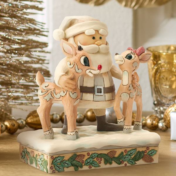 Jim Shore x Rudolph Traditions - Woodland Santa with Rudolph and Clarice Figurine 6017423