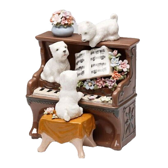 Fine Porcelain Music Box - Westie Playing Piano Musical Figurine