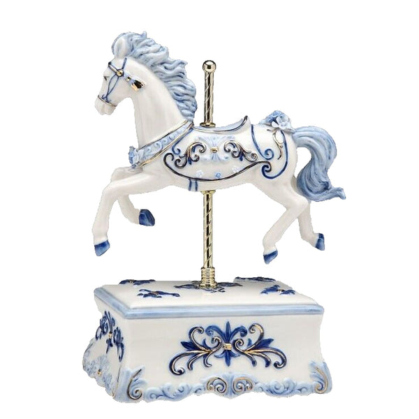 Fine Porcelain Music Box - Blue Carousel Musical Figurine 80111