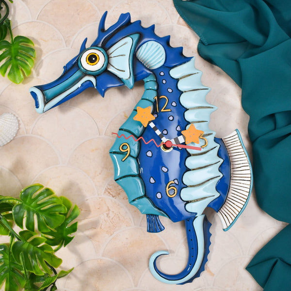 "Sale" Allen Designs - Blue Salty Seahorse Star Fish Swing Pendulum Wall Clock P1468