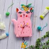 Allen Designs - Pretty Kitty Pink Cat Flower Swing Pendulum Wall Clock P2160