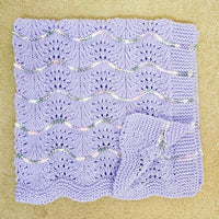 Hand Knitted Baby Blanket - Wave Pattern Purple with Mulit-Colored Trim
