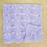 Hand Knitted Baby Blanket - Wave Pattern Purple with Mulit-Colored Trim