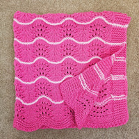 Hand Knitted Baby Blanket - Wave Pattern Fuchsia with Pink Trim