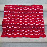 Hand Knitted Baby Blanket - Wave Pattern Red with White Trim