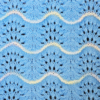 Hand Knitted Baby Blanket - Wave Pattern Blue with Mulit-Colored Trim