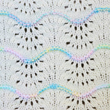 Hand Knitted Baby Blanket - Wave Pattern Cream with Mulit-Colored Trim