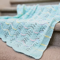 Hand Knitted Baby Blanket - Wave Pattern Pastel Green with Mulit-Colored Trim