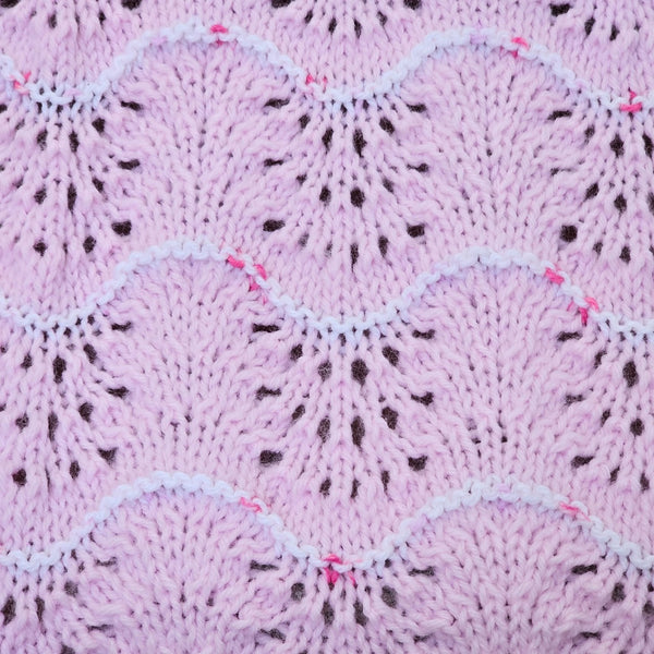 Hand Knitted Baby Blanket - Wave Pattern Pink with White & Pink Trim
