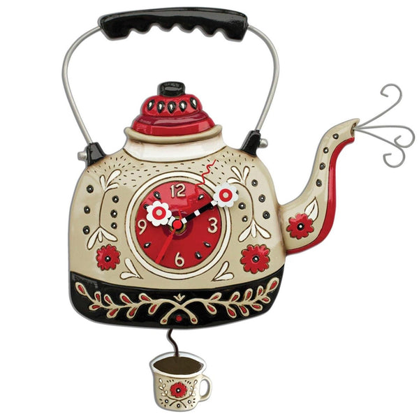 Allen Designs - Floral Tea Kettle Swing Pendulum Wall Clock P1706