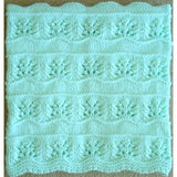 Hand Knitted Baby Blanket - Pastel Green Aqua Mint Floral Pattern