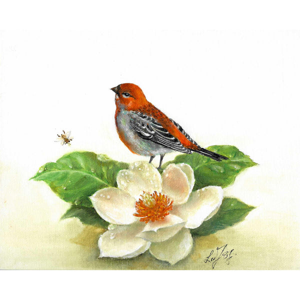 Original Bird Portrait Oil Painting - Pine Grosbeak