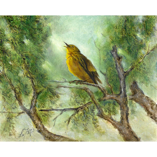 Original Bird Portrait Oil Painting - Yellow Warbler