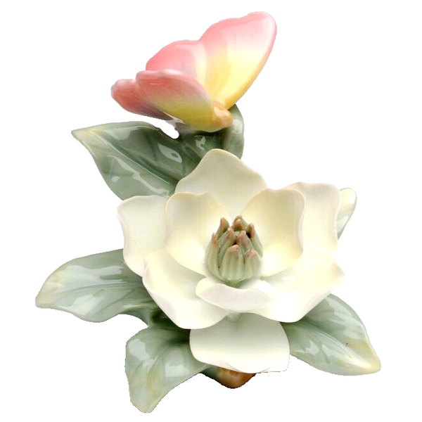 Fine Porcelain Figurine - Butterfly with Magnolia White Flower