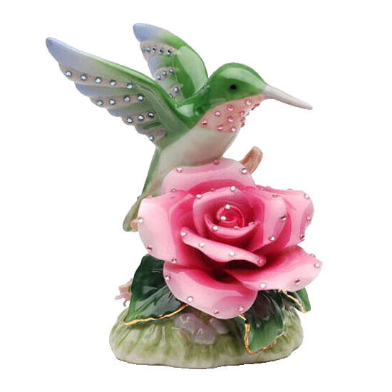 Fine Porcelain Music Box - Hummingbird with Rose Musical Figurine 58041