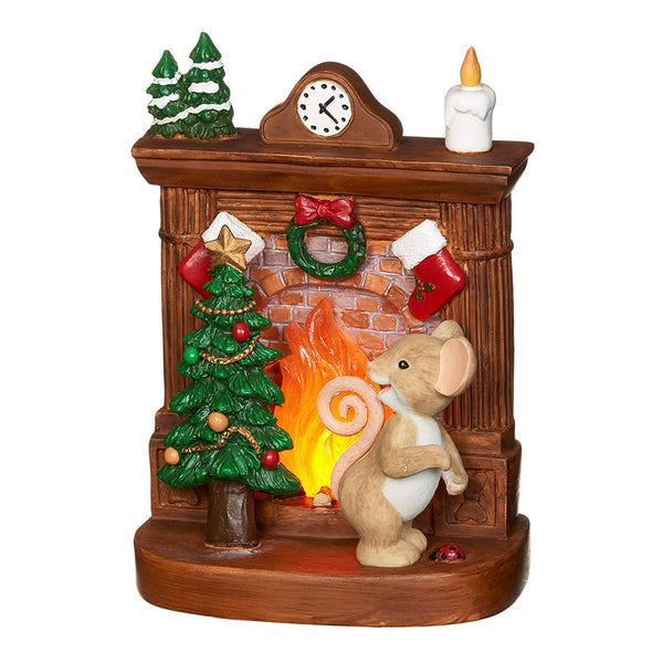 Charming Tails - Lighted Fireplace Christmas Holiday Mice Figurine 132112