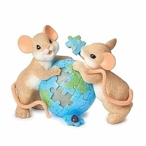 Charming Tails - Earth Globe Jigsaw Puzzle Figurine