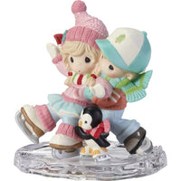 "Clearance Sale" Precious Moments - Love Means I'll Always Be There Ice Skate Love Couple Porcelain Figurine 191026