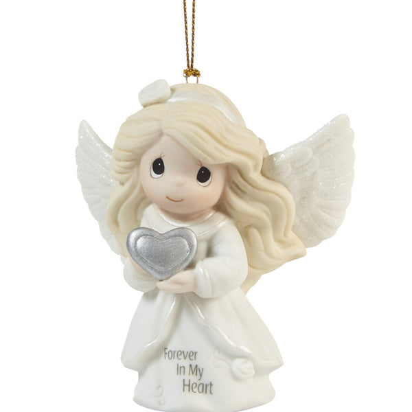 Precious Moments - Forever In My Heart Angel Silver Heart Memorial Porcelain Ornament 211038