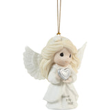 "Sale" Precious Moments - Forever In My Heart Angel Silver Heart Memorial Porcelain Ornament 211038