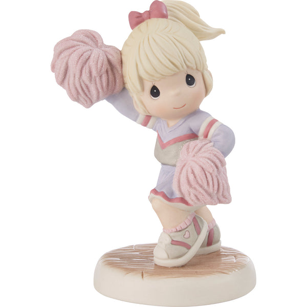 Precious Moments - Reach For The Sky Cheerleader Pink Pom Pom Porcelain Figurine 212014