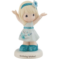 "Sale" Precious Moments - Birthday Wishes Teal Glitter Girl Figurine 216003