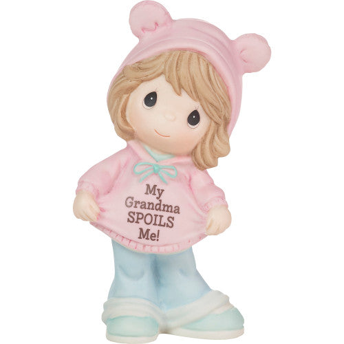 Precious Moments - My Grandma Spoils Me Baby Girl in Pink Hoodie Porcelain Figurine 223012