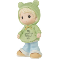 Precious Moments - My Grandma Spoils Me Baby Boy in Green Hoodie Porcelain Figurine 223013