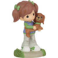 "Sale" Precious Moments - Girl Holding Brown Dachshund Dog Figurine 226403