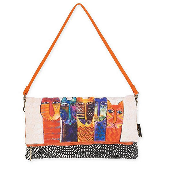 Laurel Burch - Orange Cats Flap Clutch Shoulder Handbag