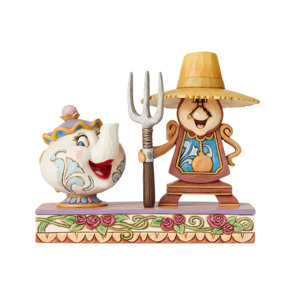 "Sale" Jim Shore x Disney Traditions - Cogsworth & Mrs. Potts Beauty and The Beast Figurine 6002813