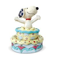 Jim Shore Peanuts - Snoopy Jumping Out of Birthday Cake Figurine 6005944