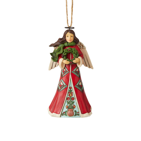 "Sale" Jim Shore Heartwood Creek - Red & Green Angel Christmas Ornament 6006681