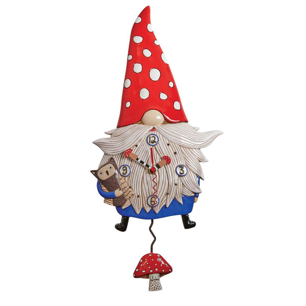 Allen Designs - Wren The Gnome Garden Mushroom Owl Swing Pendulum Wall Clock 6012445