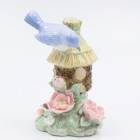 "Clearance Sale" Fine Porcelain Figurine - Bluebird on Birdhouse Pink Flower Garden 96302