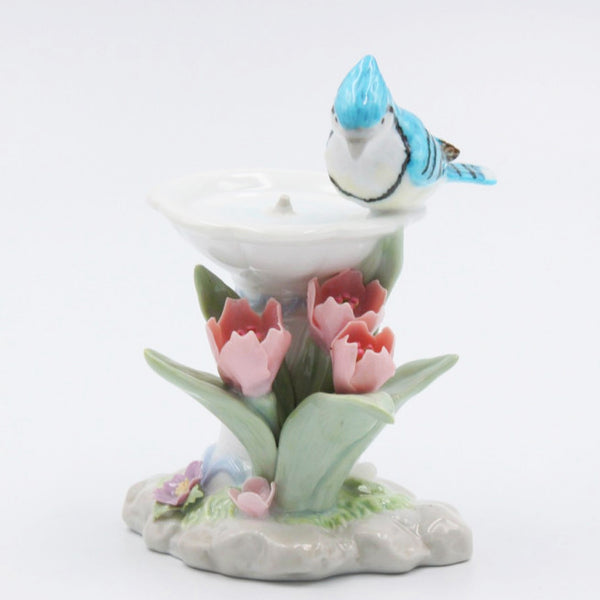 "Sale" Fine Porcelain Figurine - Blue Jay with Pink Tulip Water Spring 96305