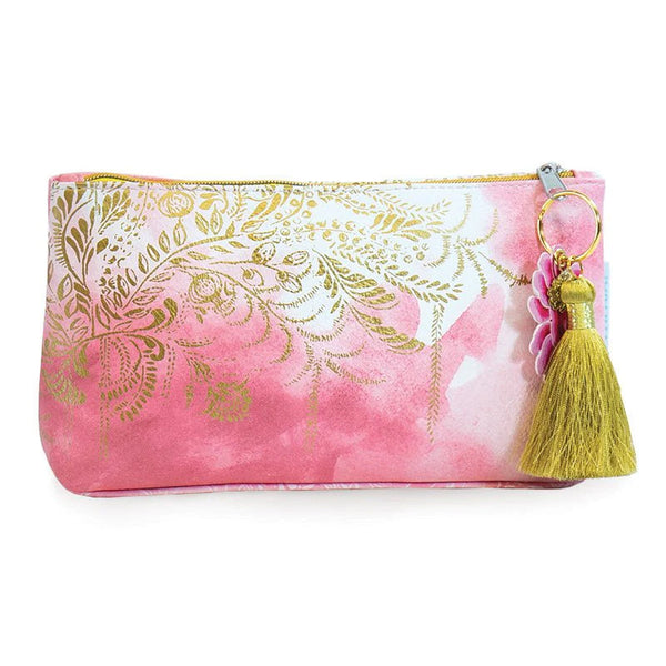 "Sale" Papaya - Blush Watercolor Pink Small Tassel Pouch Clutch Purse Boho Bag APS0064