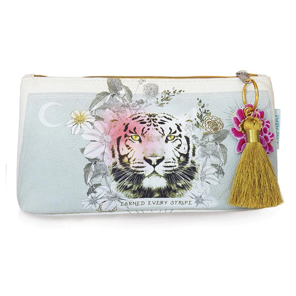 "Sale" Papaya - White Tiger Stripes Small Tassel Pouch Clutch Purse Boho Bag APS0068