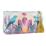 "Sale" Papaya - Pink Crystal and Blue Birds Small Tassel Pouch Clutch Purse Boho Bag APS0079