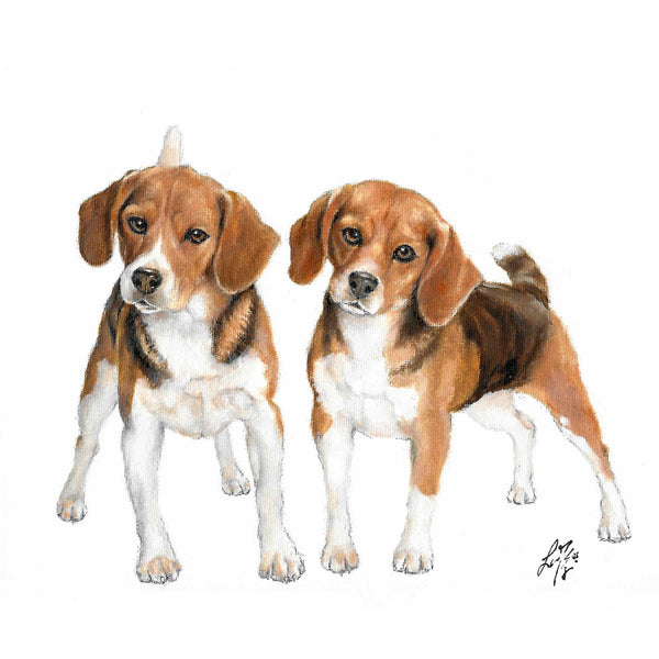 Original Dog Portrait Oil Painting - Beagle Puppies