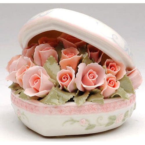 Fine Porcelain Music Box - Heart Box Bouquet Musical Figurine 49007